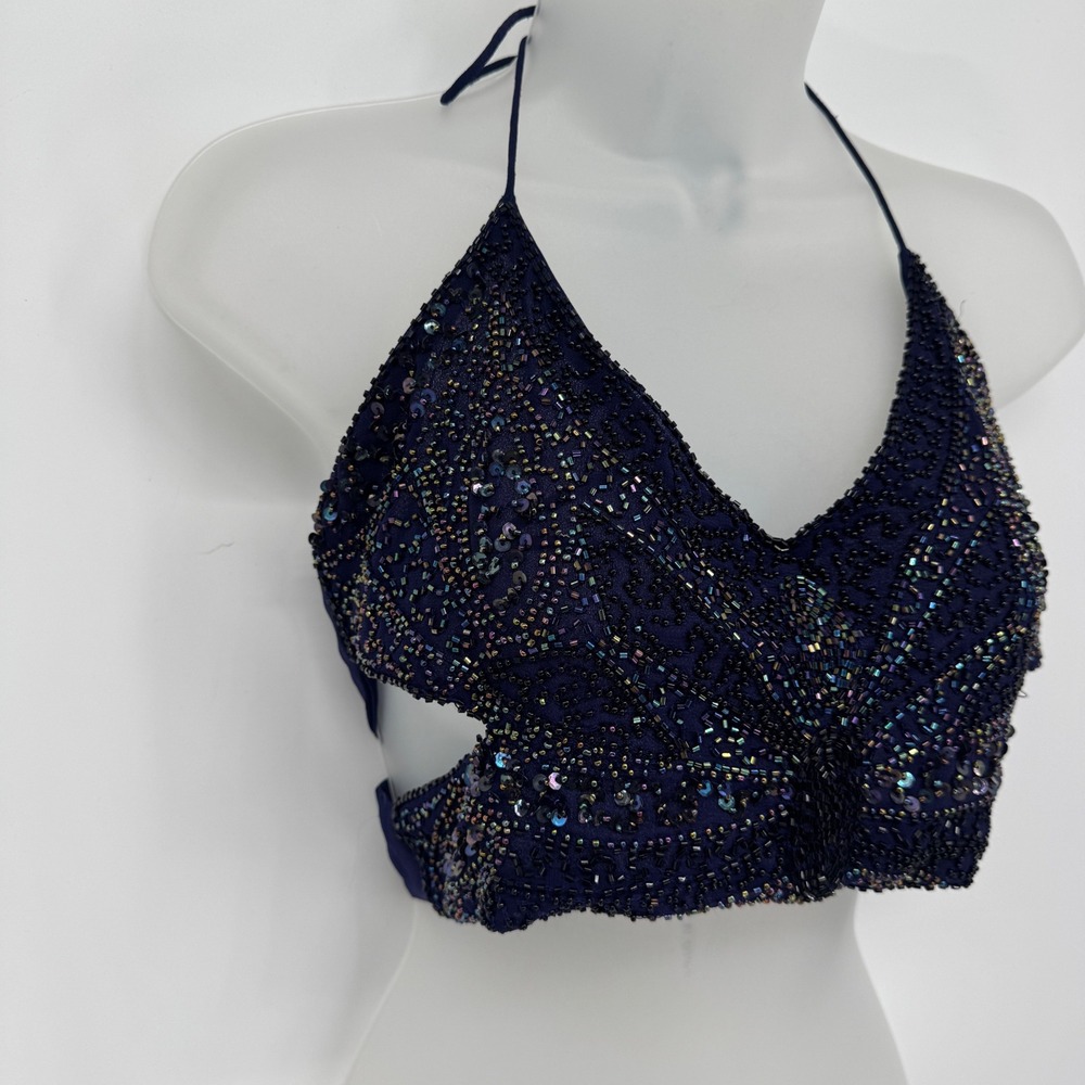 XXI Butterfly Beaded Halter Top Women M Festival Blue Y2K Boho Fairy Whimsical